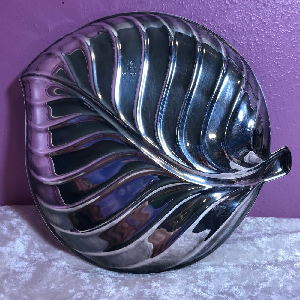 Vintage International Silver Sterling Plated Leaf Fern Dish Tray * Retro Display - Picture 5 of 6